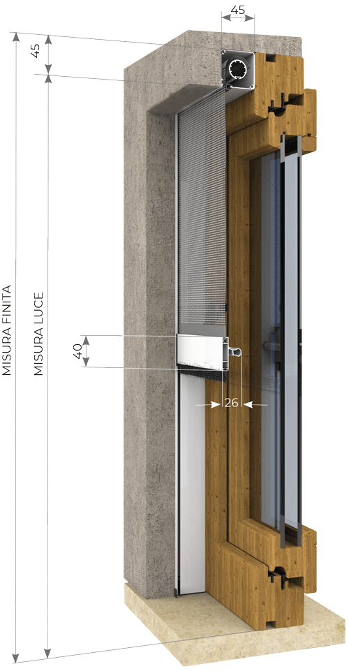 sezione della zanzariera woody 45 verticale