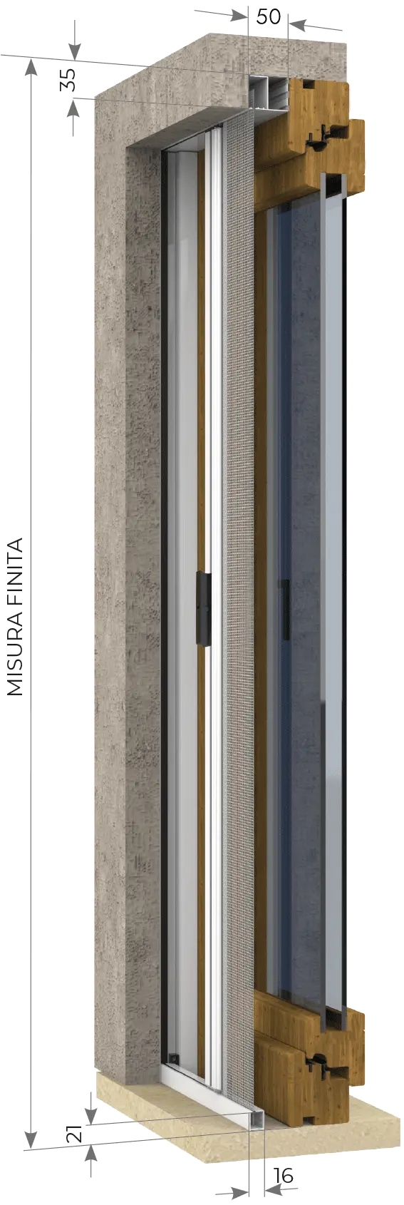 sezione zanzariera laterale woody 50