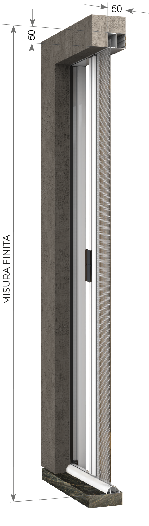 woody-50-laterale-sezione-01-misure-corrette sezione zanzariera woody 50 laterale