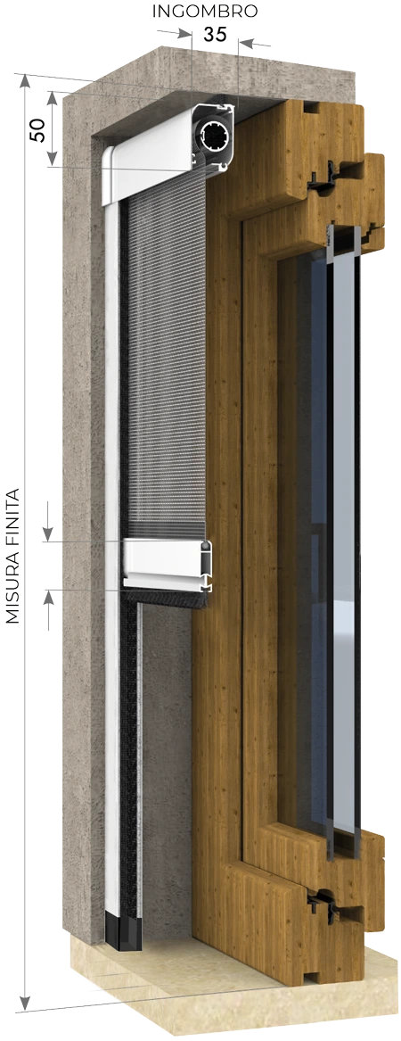 sezione zanzariera iron 35 verticale